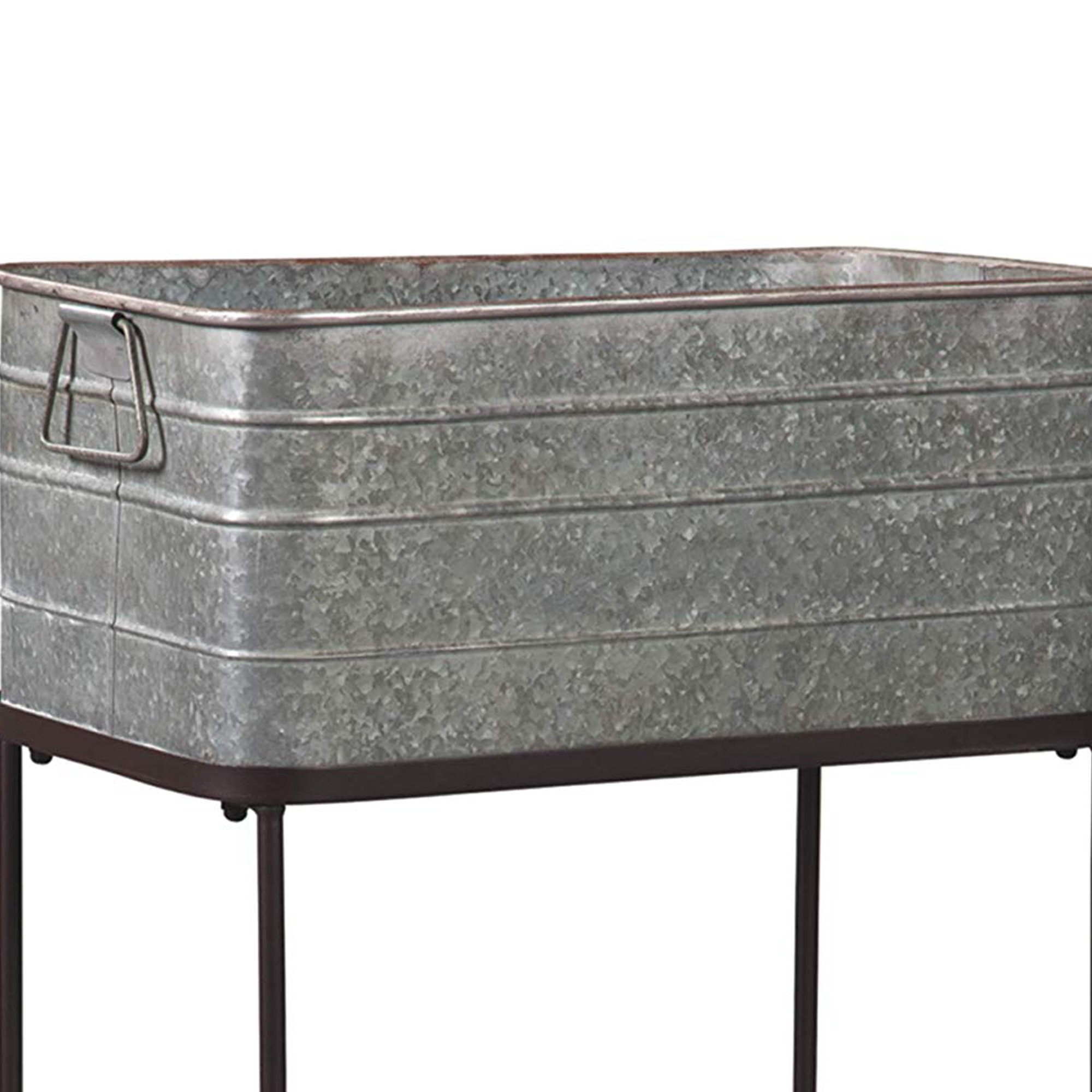 Rectangular Metal Beverage Tub With Stand And Open Grid Shelf, Gray And Black- Saltoro Sherpi