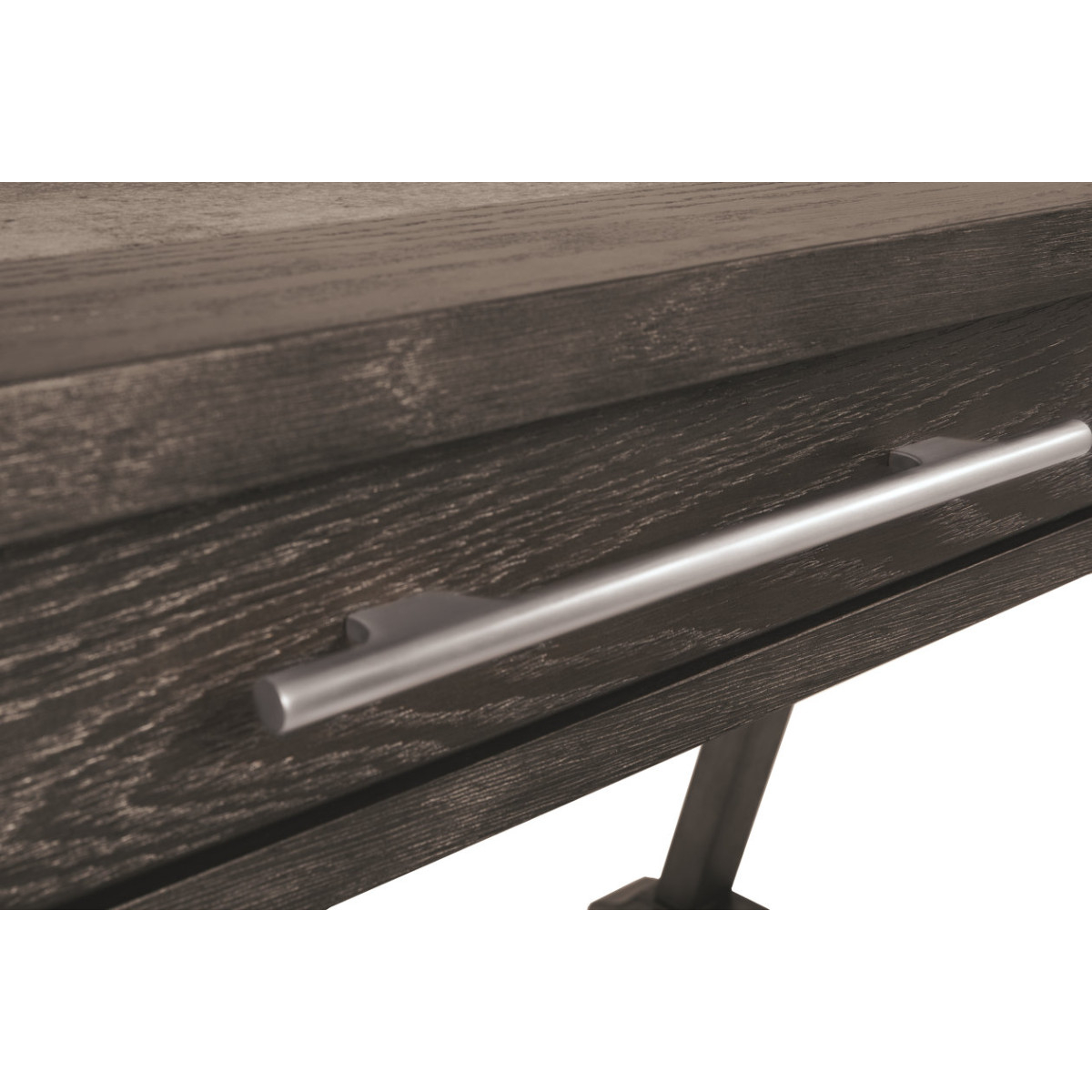 Three Drawer Wooden Desk With Cross Brace Stretcher And Faux Bluestone Top, Gray- Saltoro Sherpi