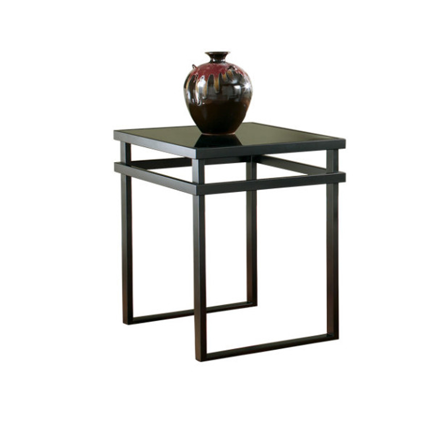 Metal Framed Table Set With Beveled Glass Top And Sled Legs, Set Of Three, Black- Saltoro Sherpi