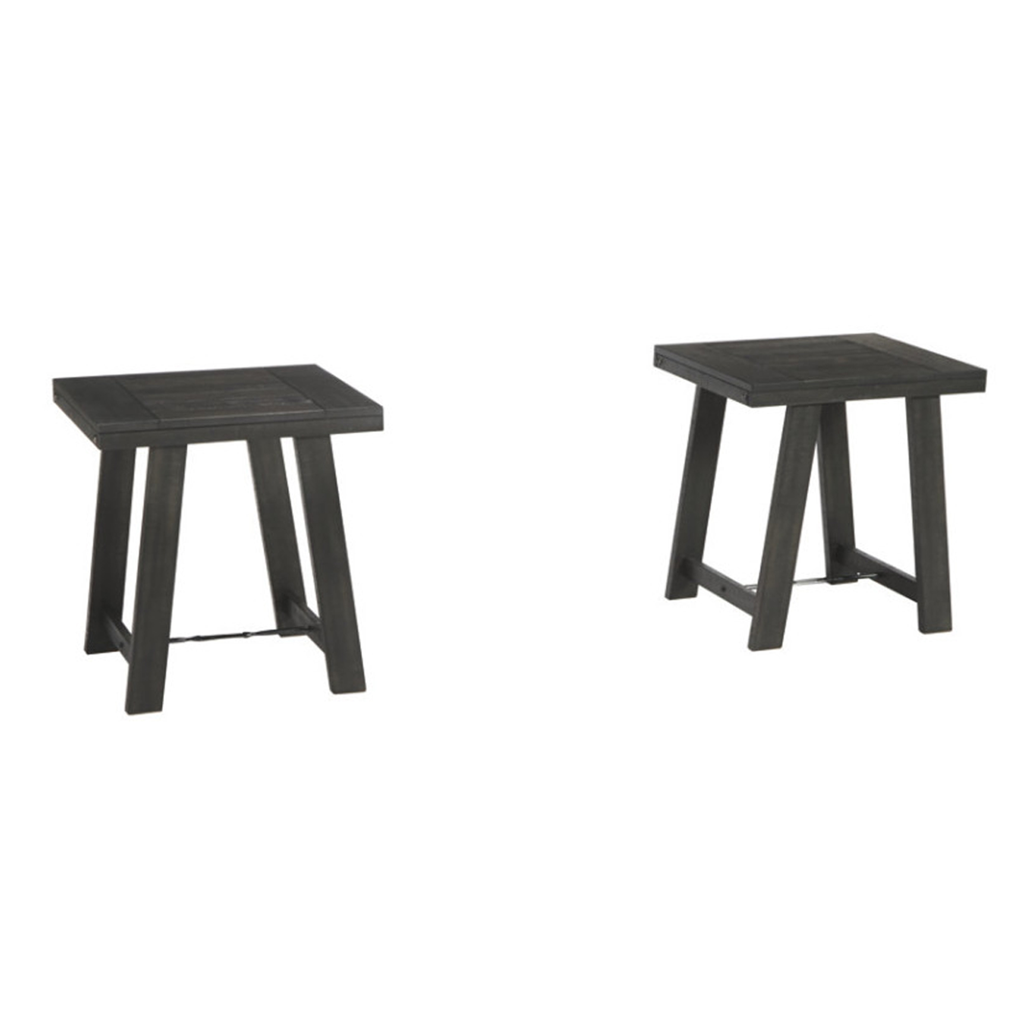Plank Style Acacia Wood Table Set With Canted Legs, Set Of Three, Black- Saltoro Sherpi
