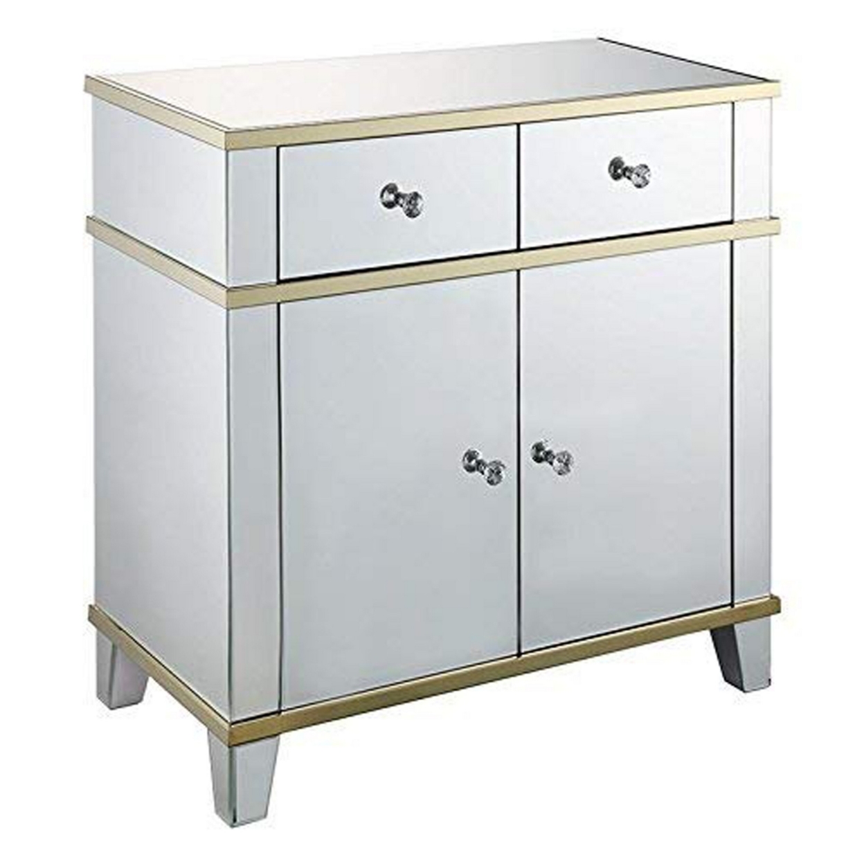 Fully Mirrored Wooden Console Table With Two Drawers And One Cabinet, Silver- Saltoro Sherpi