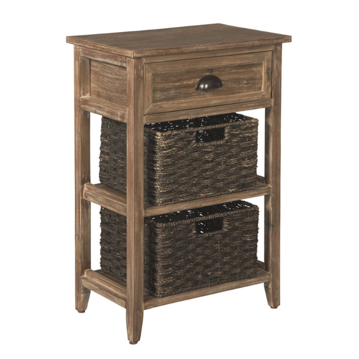 Cottage Style Wooden Accent Table With Two Woven Storage Baskets, Brown- Saltoro Sherpi