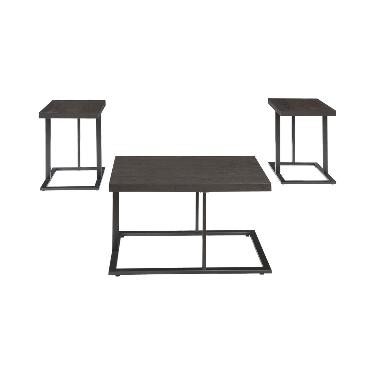 Metal Base Table Set With Floating Wooden Top, Set Of Three, Black- Saltoro Sherpi