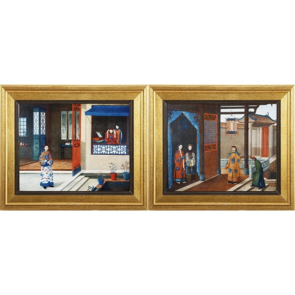Wooden Framed Royal's Visit Linen Wall Art, Multicolor, Set Of 2- Saltoro Sherpi