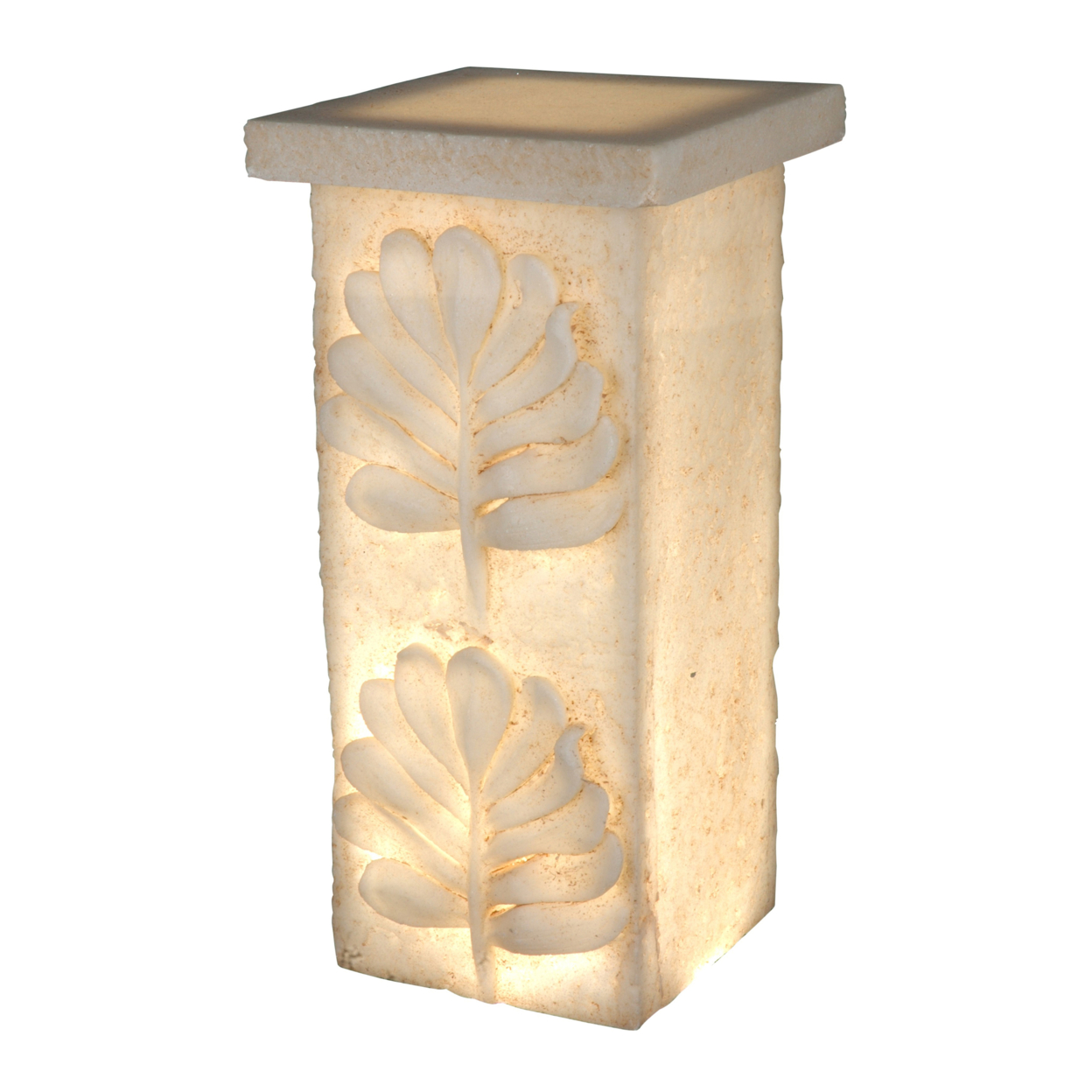 Polyresin Pedestal With Embossed Leaf Design, Cream- Saltoro Sherpi