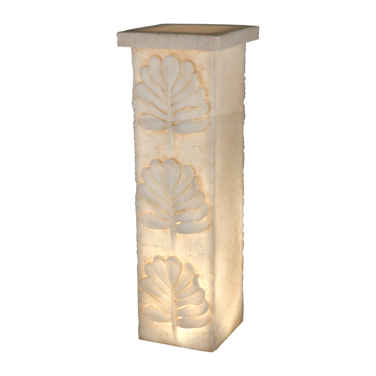Decorative Polyresin Pedestal With Embossed Leaf Design, Cream- Saltoro Sherpi
