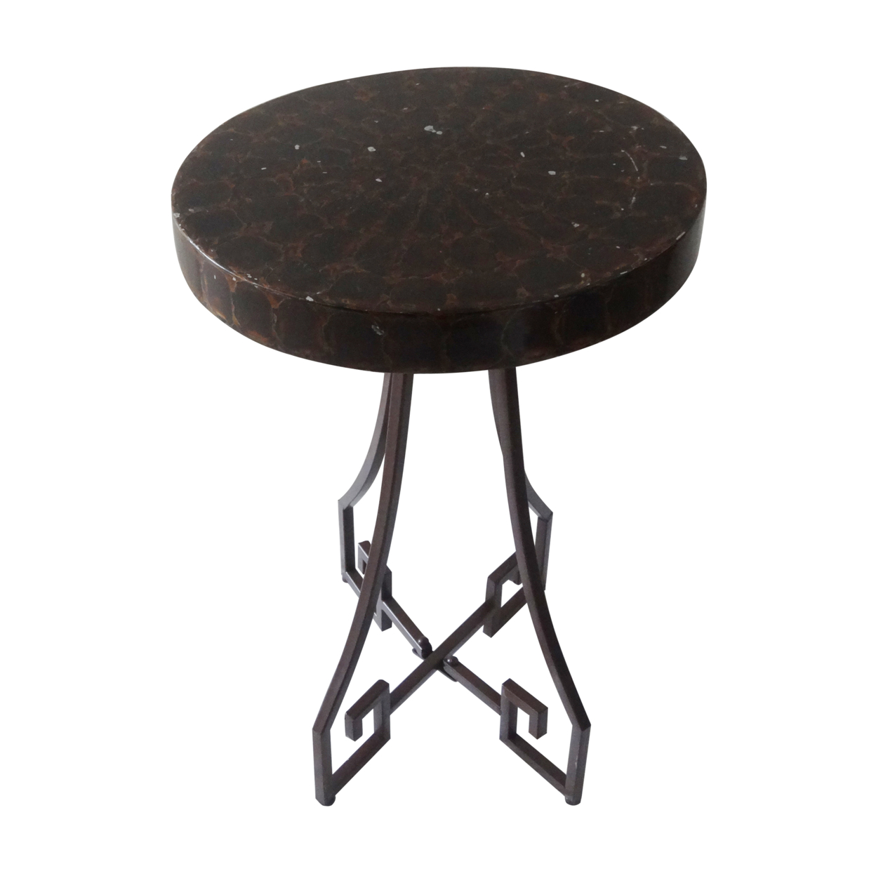 Designer Metal Base Table With Textured MDF Top, Black And Brown- Saltoro Sherpi