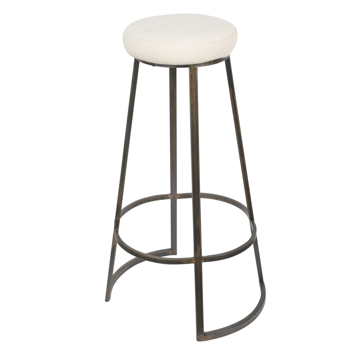 Metal Framed Backless Counter Stool With Polyester Seat, Black & White- Saltoro Sherpi