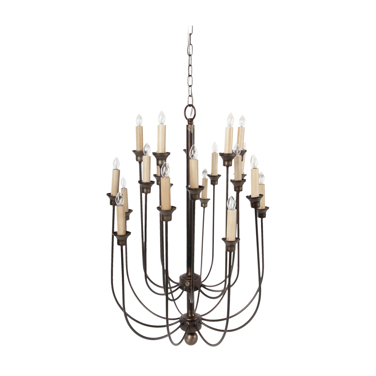 Traditional Decorative Metal Chandelier With Multiple Candles, Bronze And Cream- Saltoro Sherpi