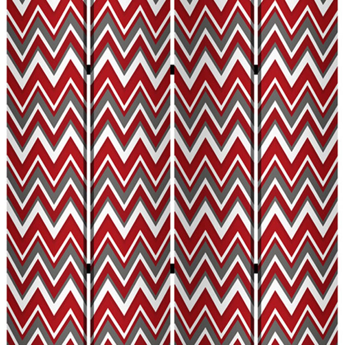 3 Panel Foldable Canvas Screen With Chevron Print, Red And White- Saltoro Sherpi