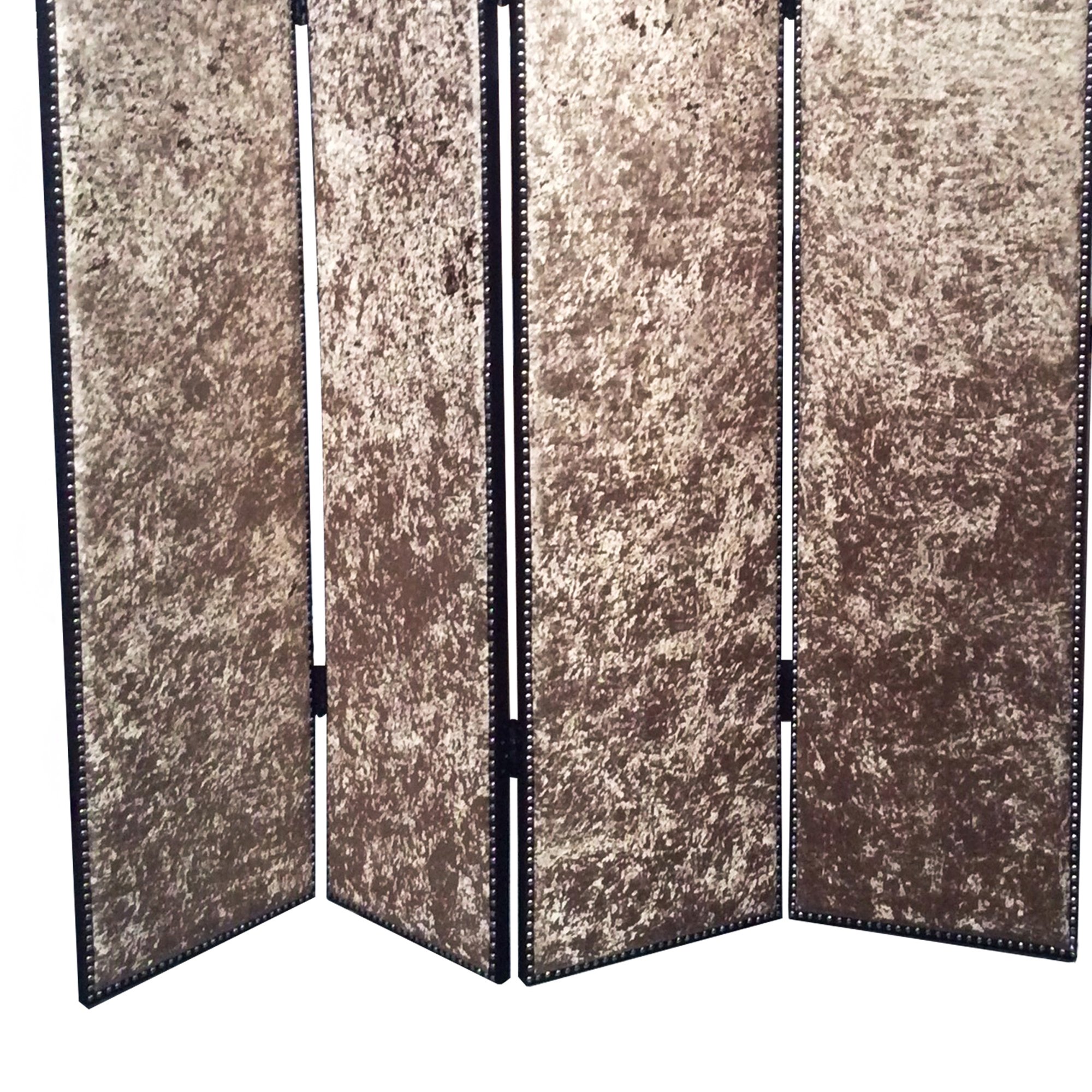 Wood And Fabric 4 Panel Foldable Screen With Textured Details, Brown- Saltoro Sherpi