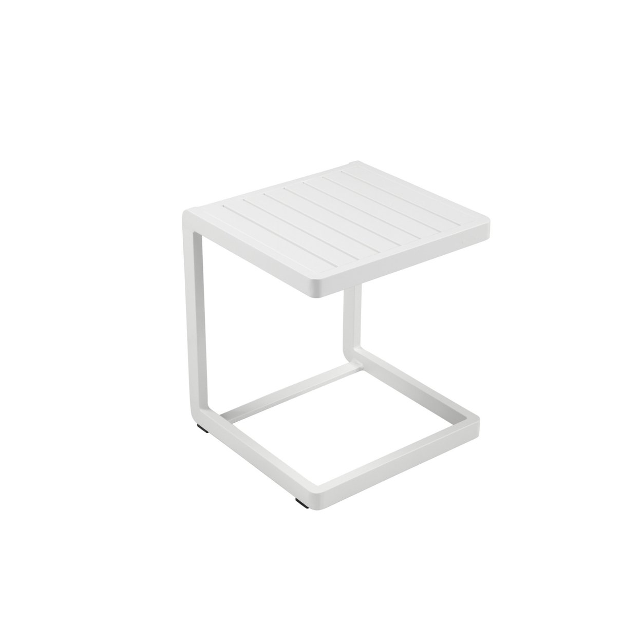 Industrial Aluminum Outdoor Side Table With Plank Style Top, White- Saltoro Sherpi