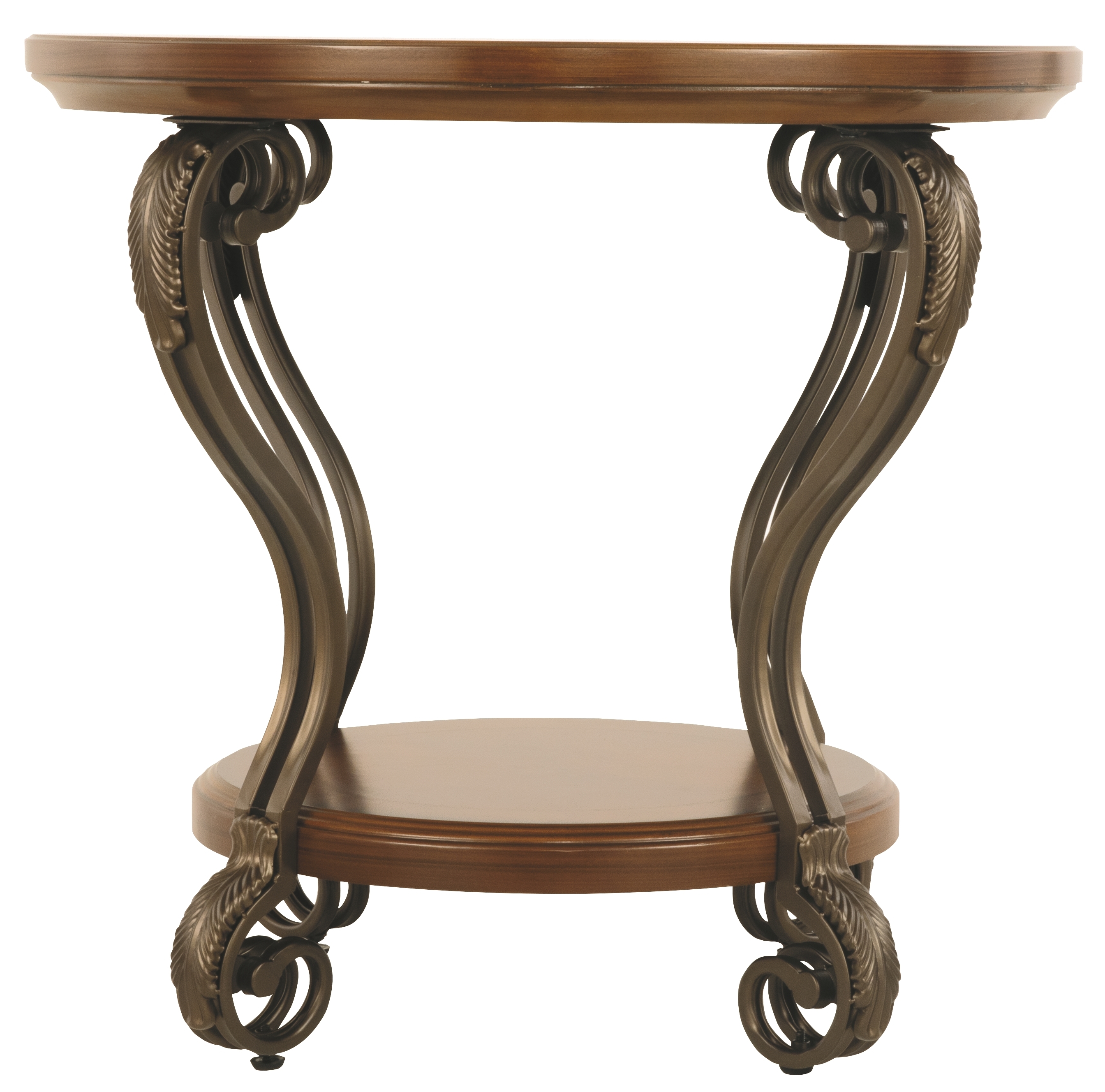 Round End Table With A Bottom Shelf And Designed Curvy Legs, Brown- Saltoro Sherpi