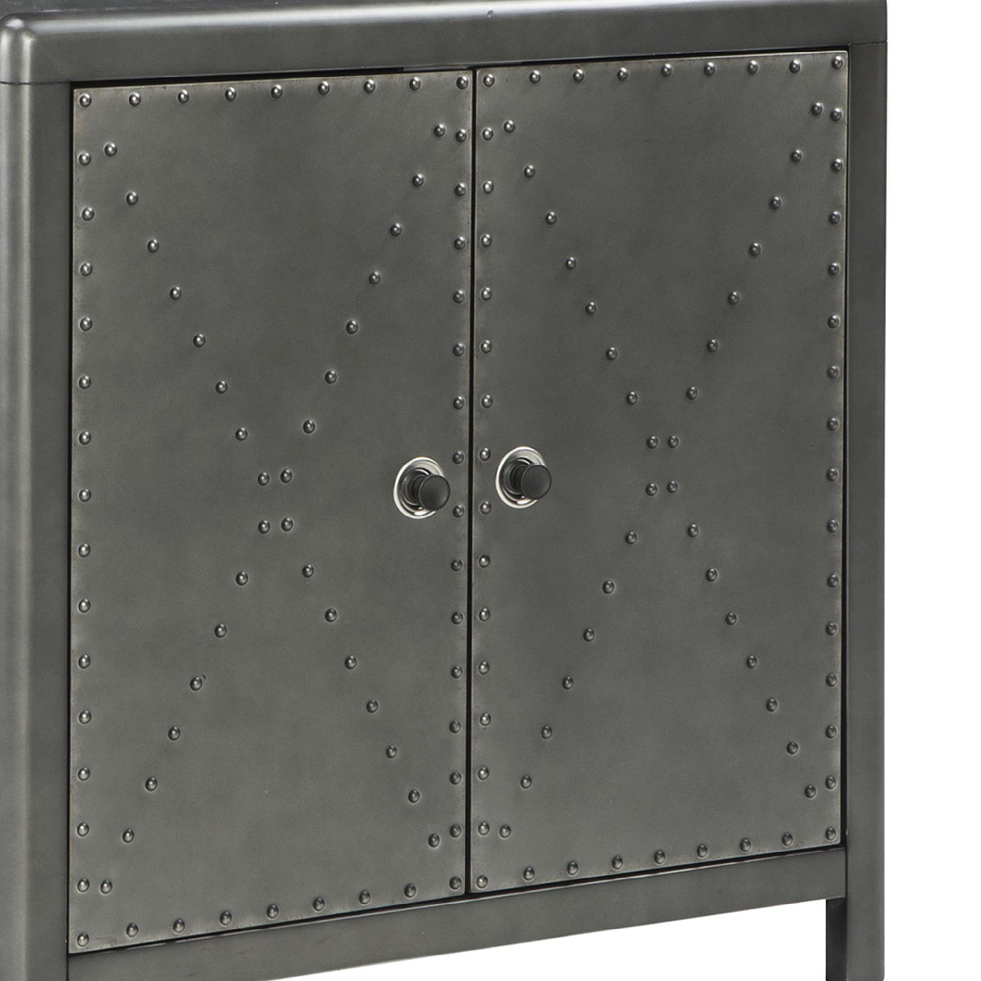 2 Door Wooden Accent Cabinet With Cross Nailhead Patterns, Gray- Saltoro Sherpi