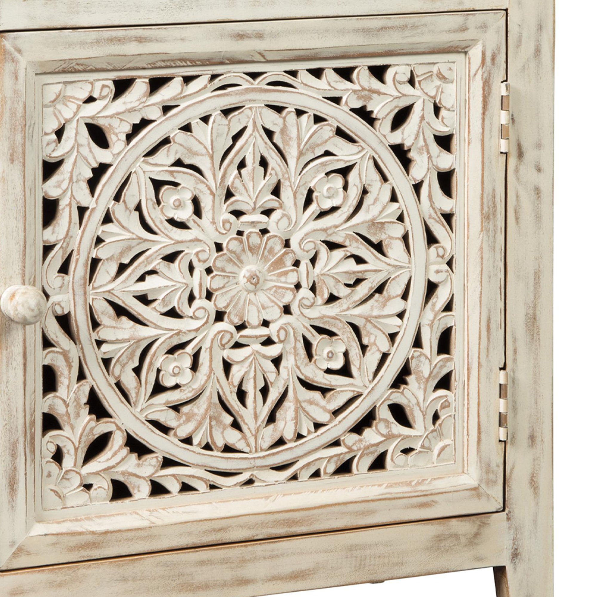 Wooden Accent Cabinet With Single Door, Antique White- Saltoro Sherpi