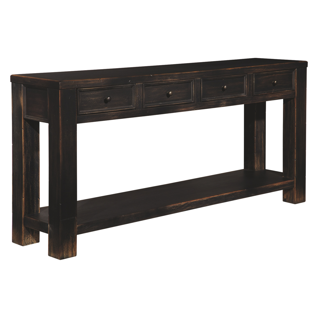 Wooden Sofa Table With Four Drawers And One Shelf, Weathered Black- Saltoro Sherpi