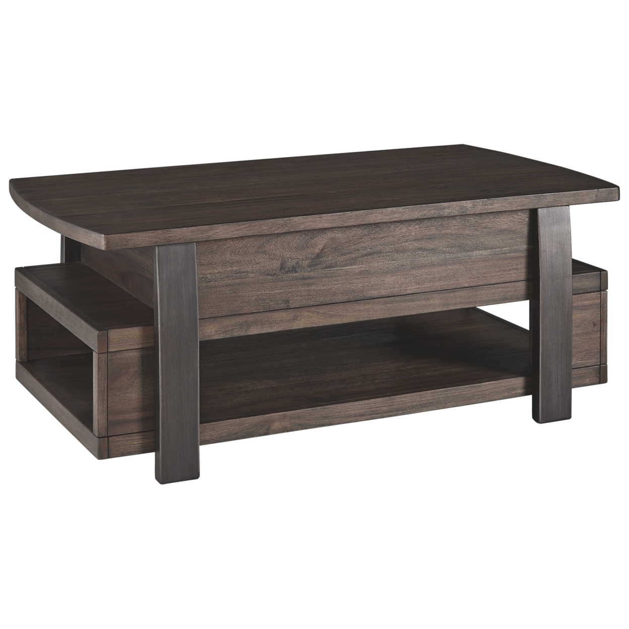 Wood And Metal Lift Top Coffee Table With Open Shelf, Brown- Saltoro Sherpi