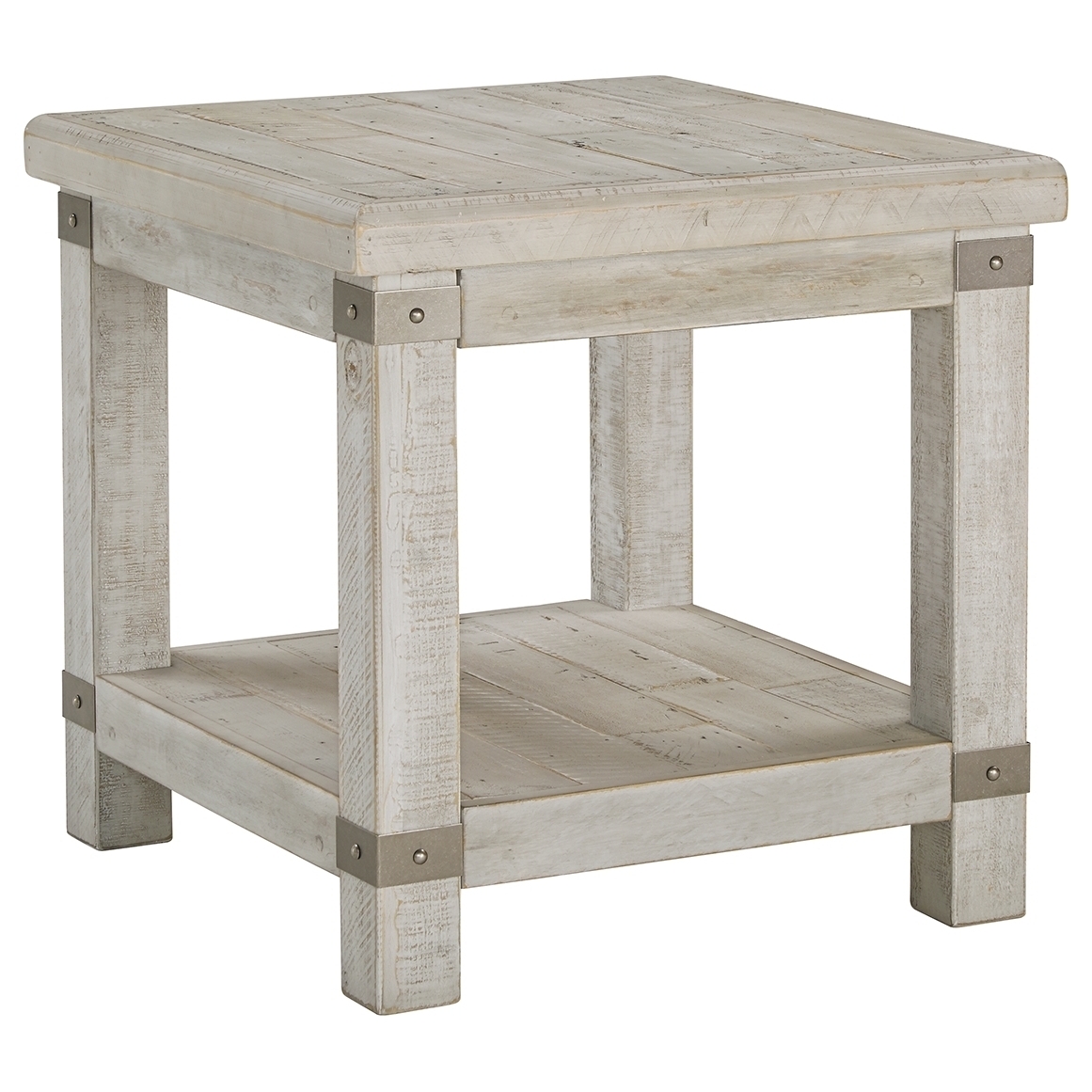 Cottage Style Wooden End Table With Corner Metal Accent, White- Saltoro Sherpi