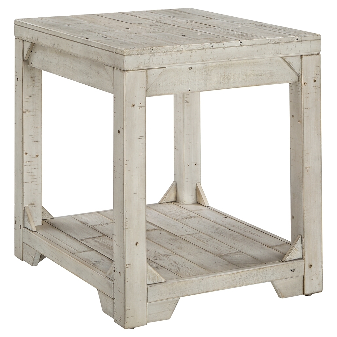 Farmhouse Style Wooden End Table With Plank Design Open Shelf, White- Saltoro Sherpi