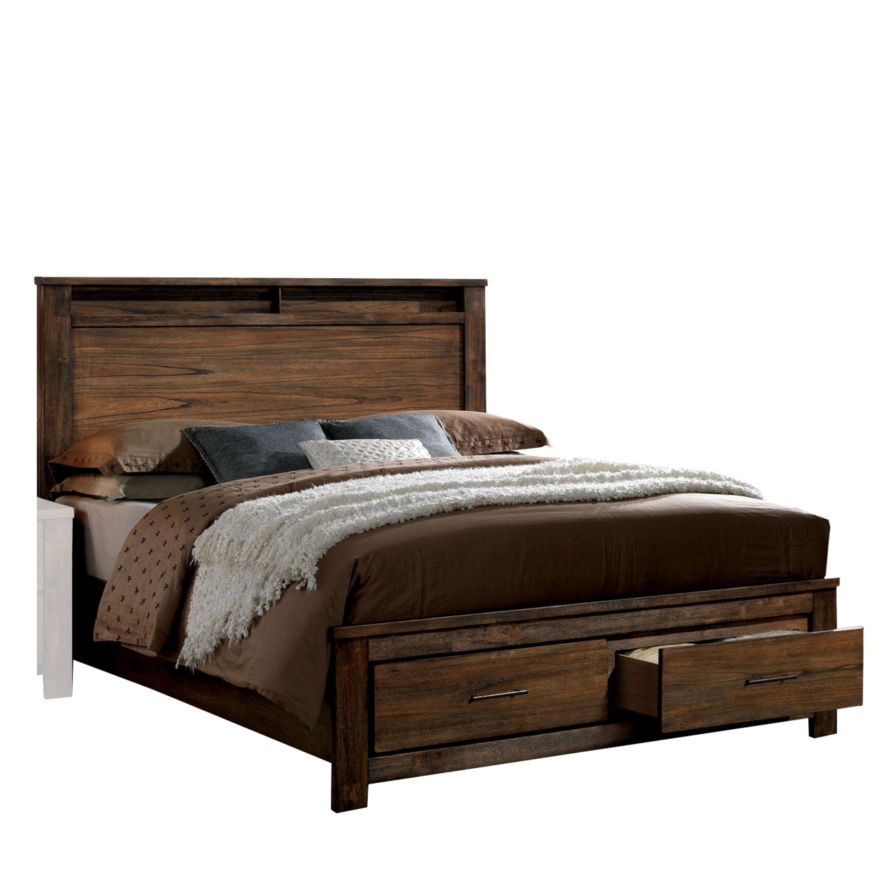 Wooden Queen Size Bed With 2 Drawer Storage, Brown- Saltoro Sherpi