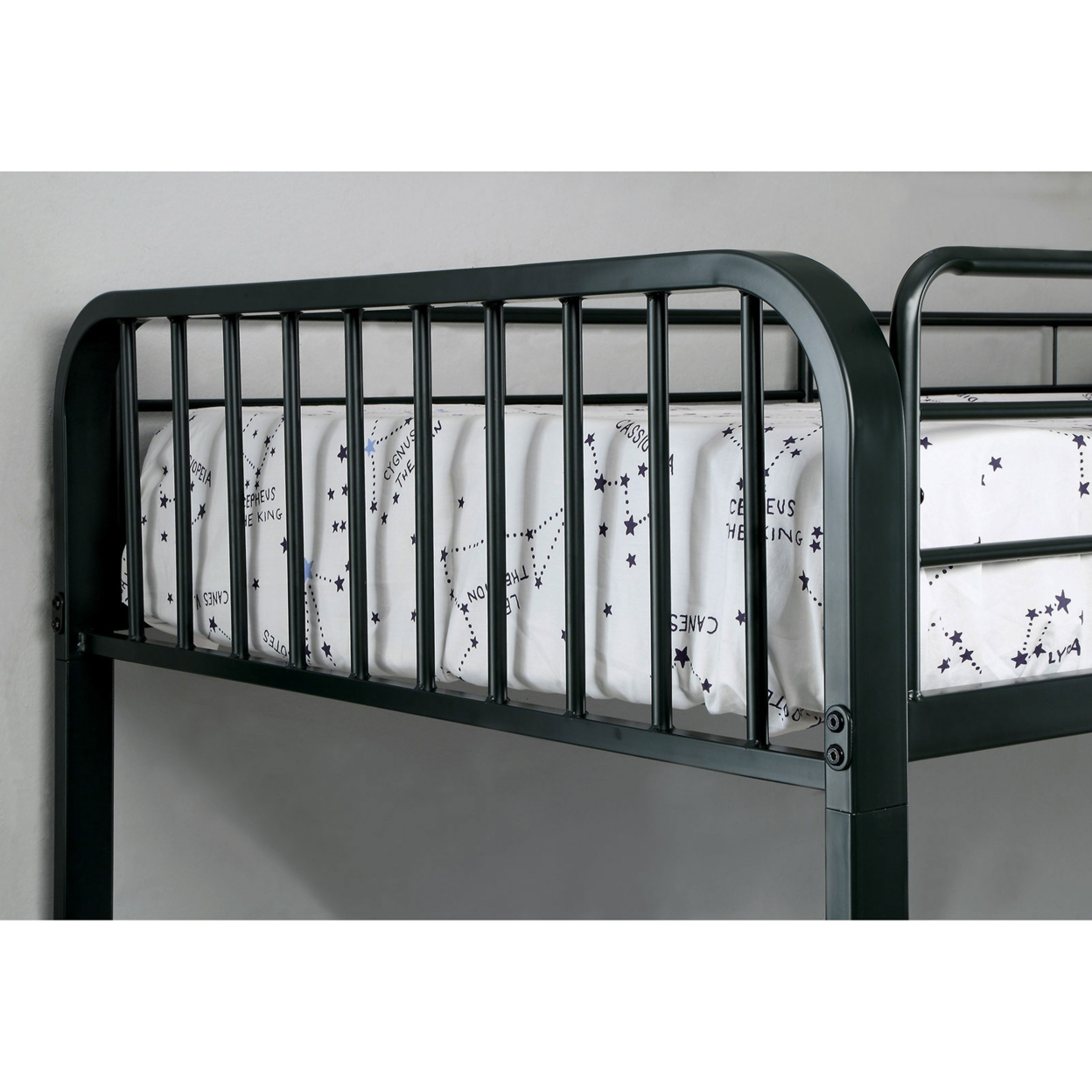 Full Metal Bunk Bed With Attached Front Ladder, Black- Saltoro Sherpi