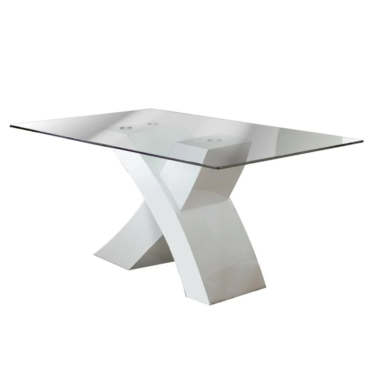 Dining Table With Square Glass Top, White And Clear- Saltoro Sherpi