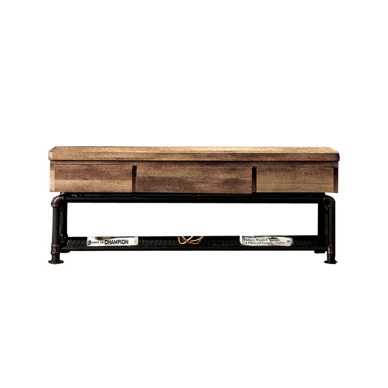 Modern Television Stand With Metal Pipe Inspired Design, Black And Brown- Saltoro Sherpi