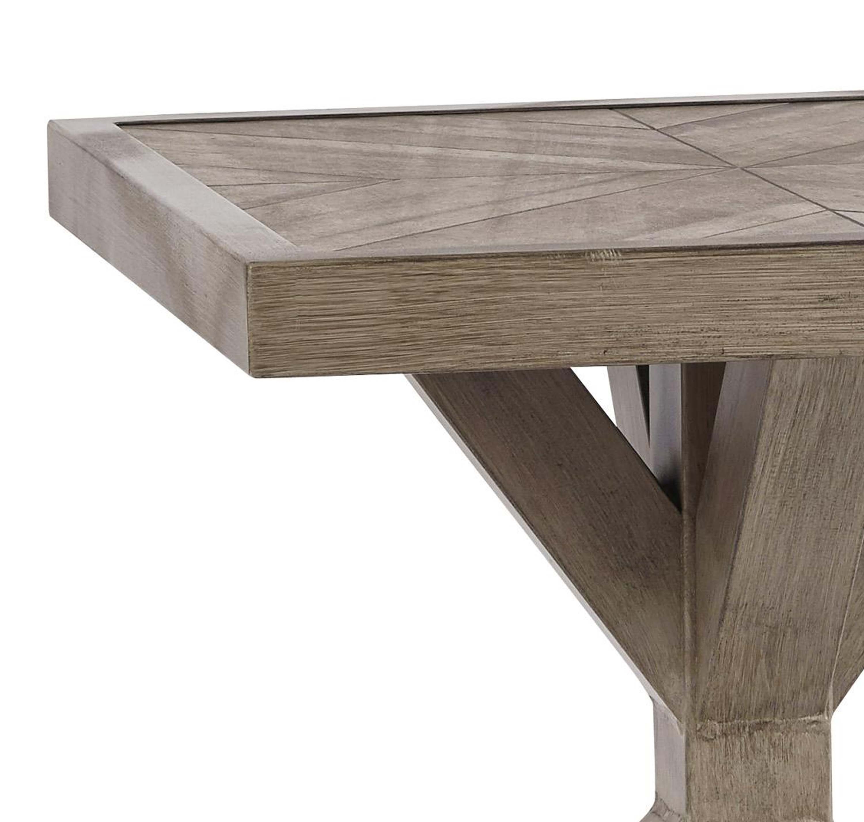 Farmhouse Style Square Aluminum End Table With Cross Pedestal Base, Brown- Saltoro Sherpi