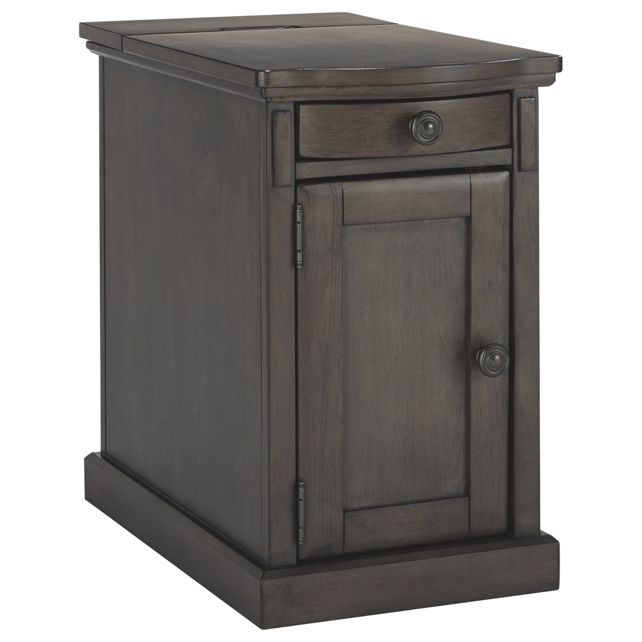Wooden Chairside End Table With Curved Pull Out Tray And Power Hub, Gray- Saltoro Sherpi