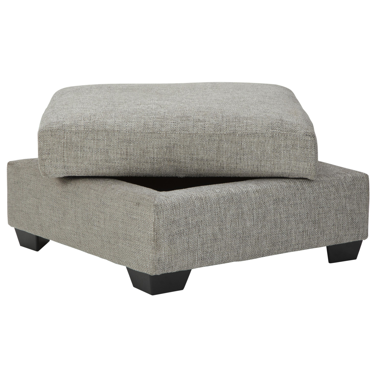 Wooden Ottoman With Textured Polyester Upholstery And Storage, Light Gray- Saltoro Sherpi