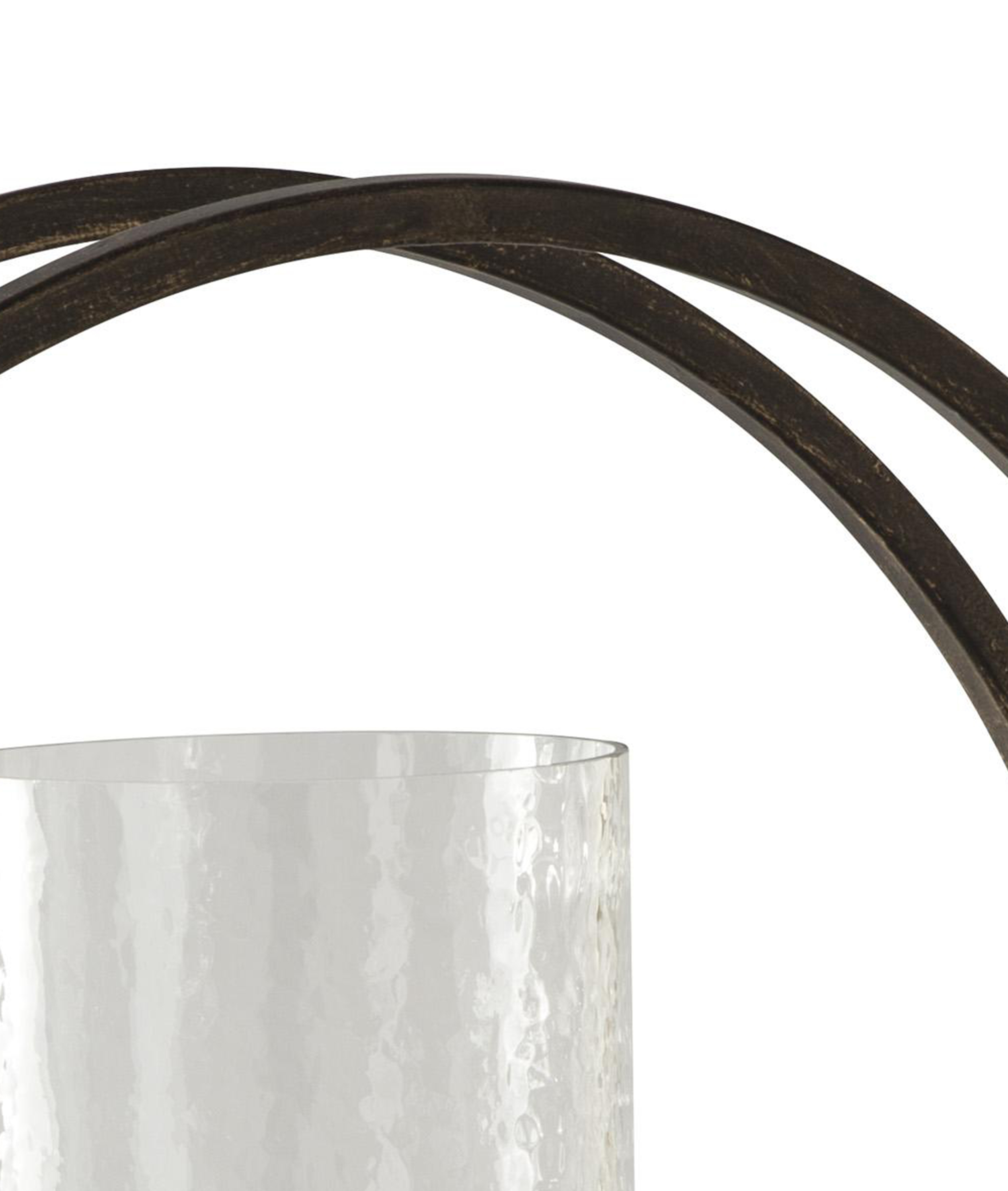 Round Metal Candle Holder With Rectangular Base, Brown And Clear- Saltoro Sherpi