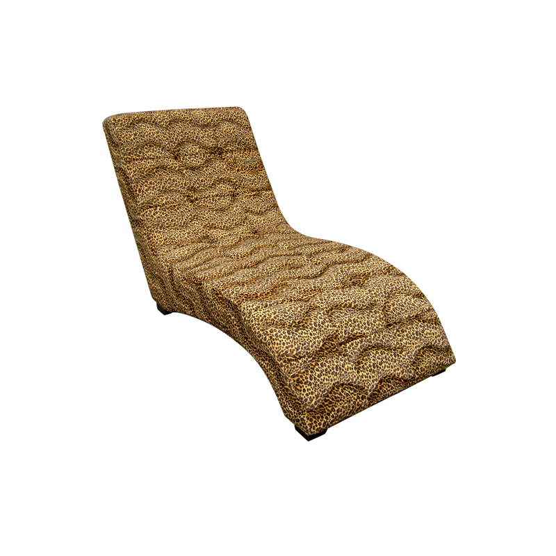 Fabric Upholstered Animal Print Chaise With Curved Backrest, Brown- Saltoro Sherpi