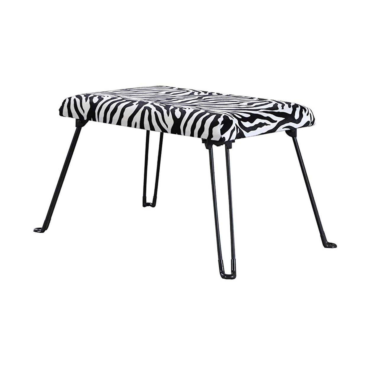 Accent Chair With Metal Foldable Legs And Animal Print, Black And White- Saltoro Sherpi