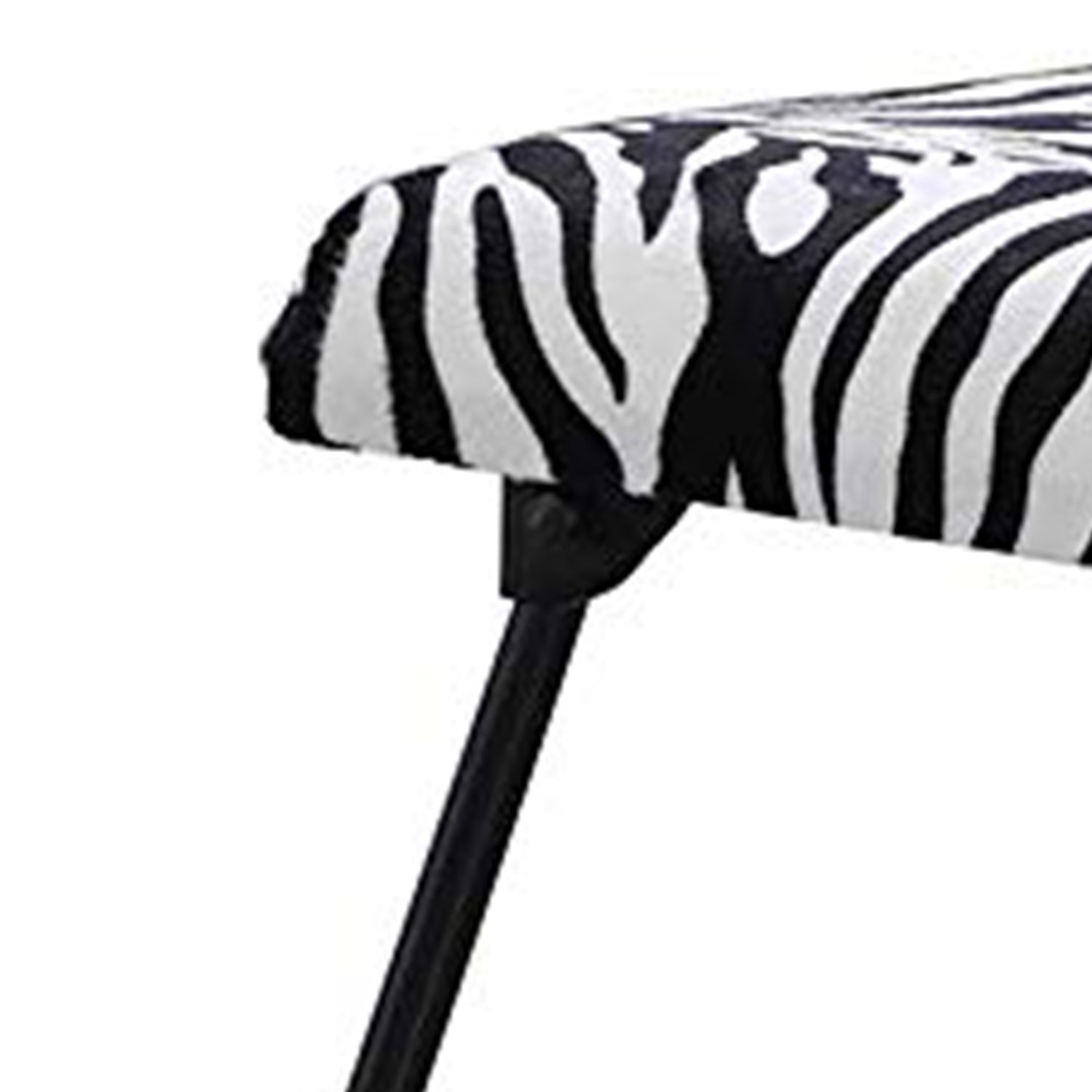 Accent Chair With Metal Foldable Legs And Animal Print, Black And White- Saltoro Sherpi