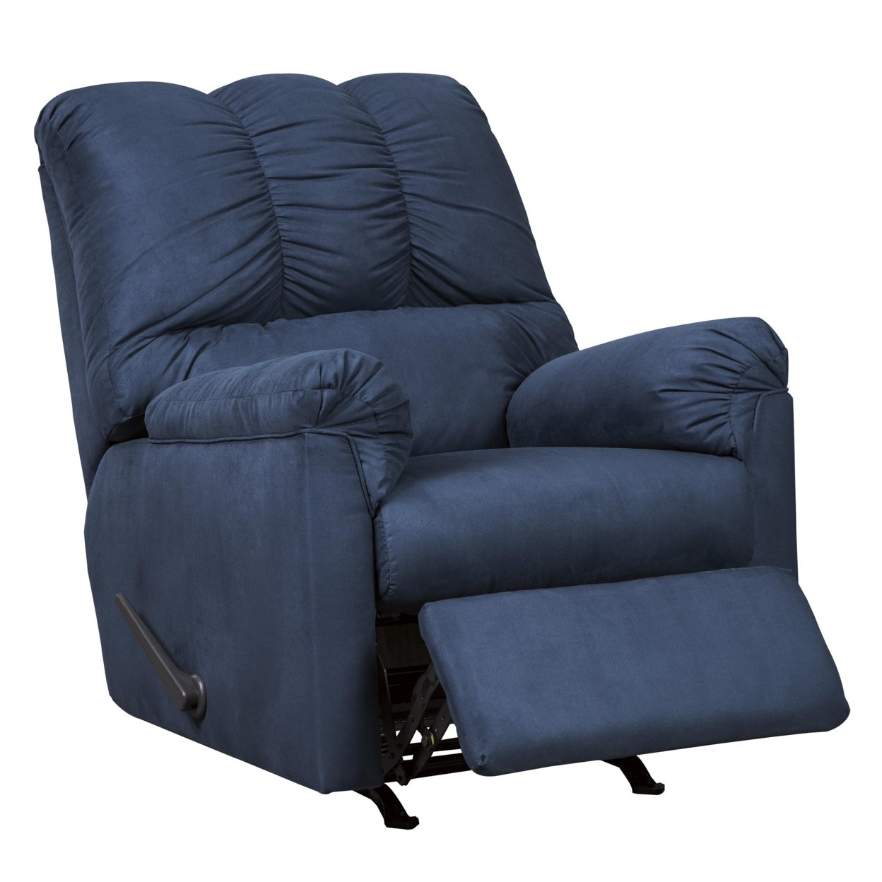 Fabric Upholstered Rocker Recliner With Tufted Backrest, Blue- Saltoro Sherpi
