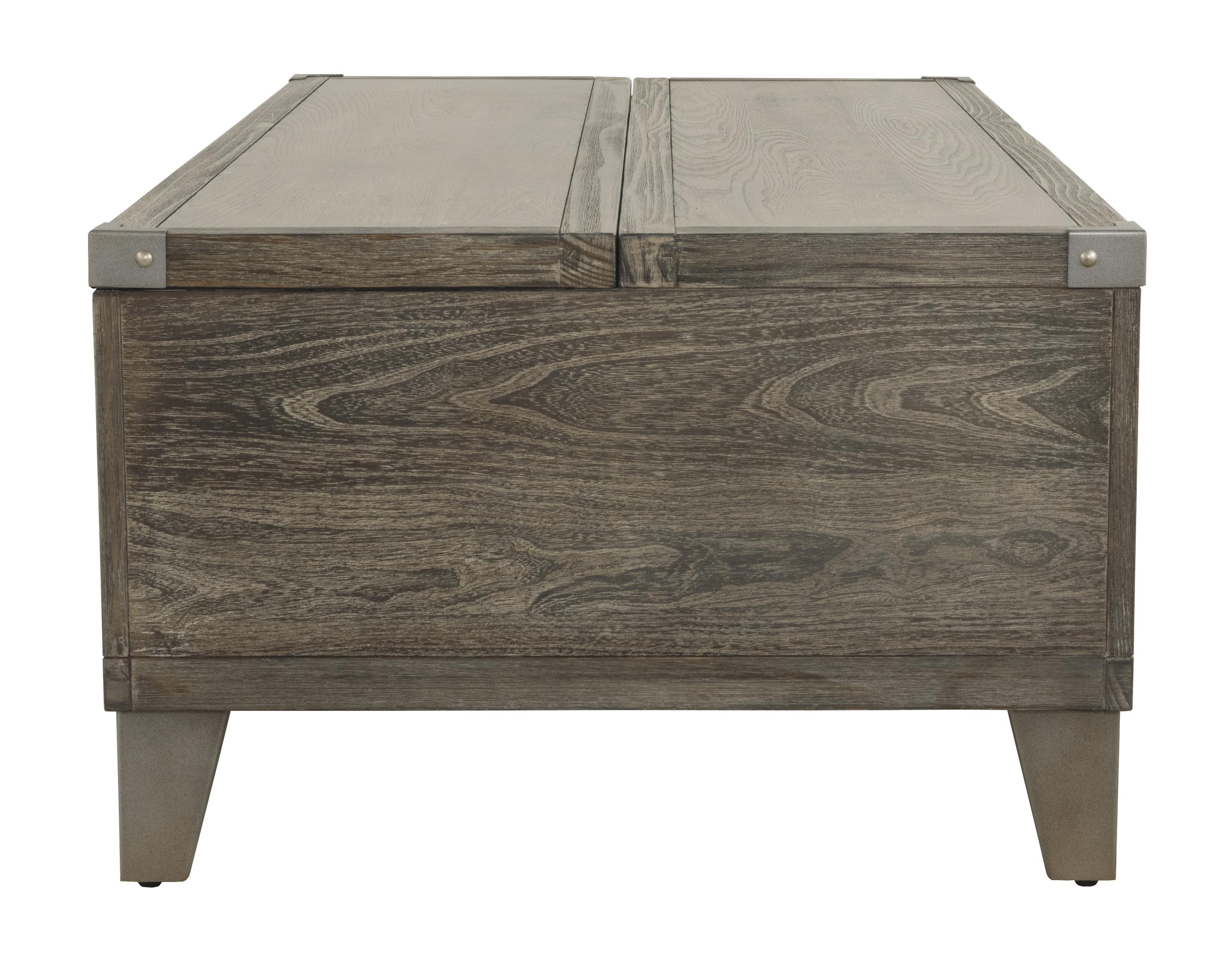 2 Drawer Wooden Lift Top Cocktail Table With Metal Accents, Brown- Saltoro Sherpi