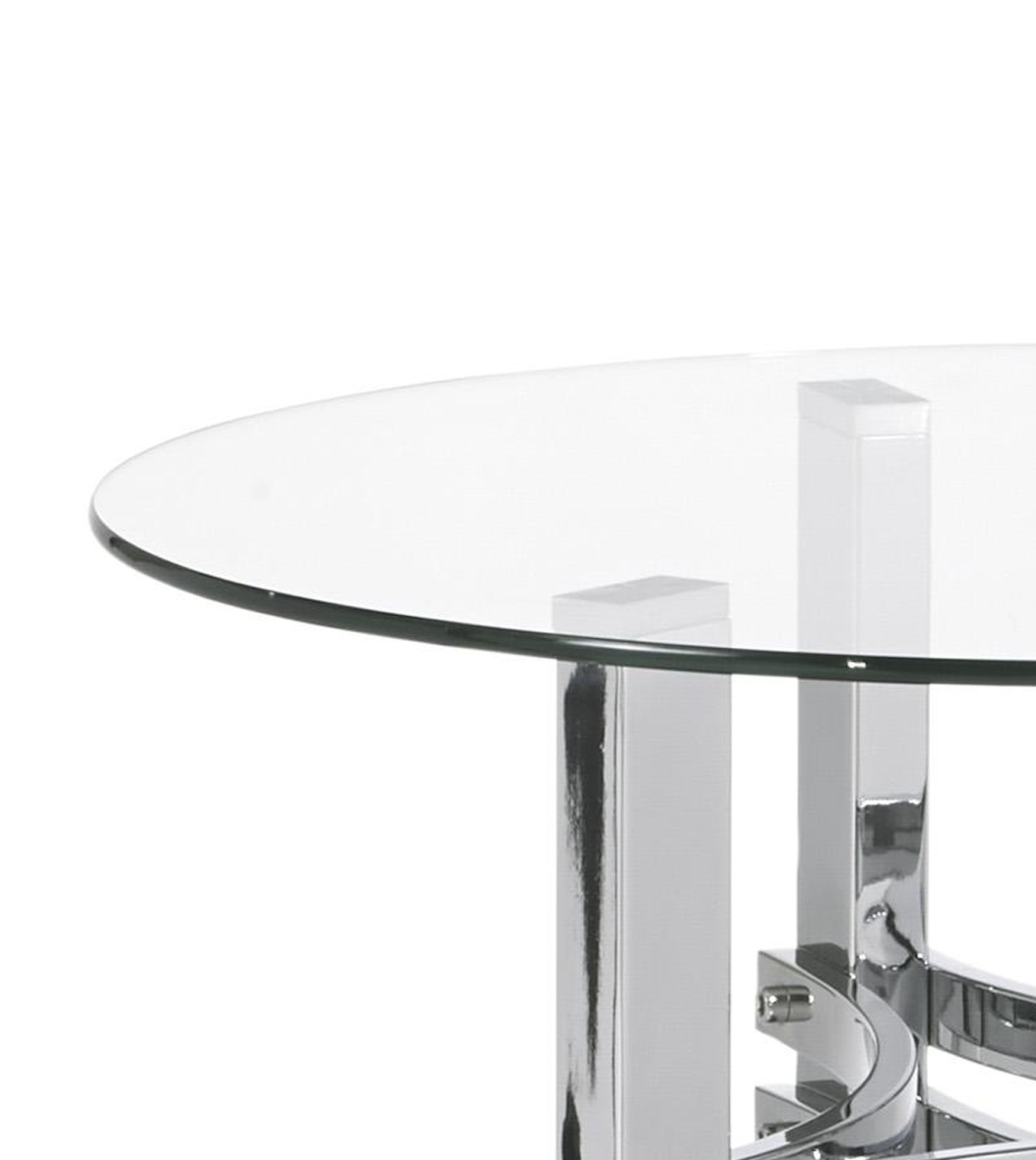 Round Glass Top End Table With Straight Acrylic Legs, Clear And Chrome- Saltoro Sherpi