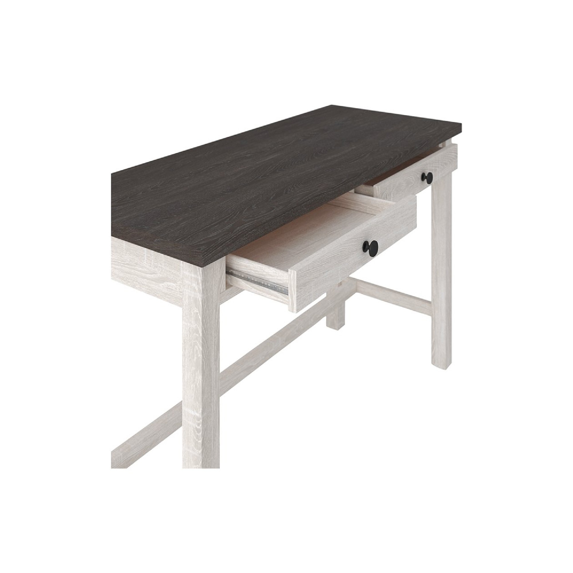 Wooden Writing Desk With Block Legs And 2 Storage Drawers, Gray And White- Saltoro Sherpi