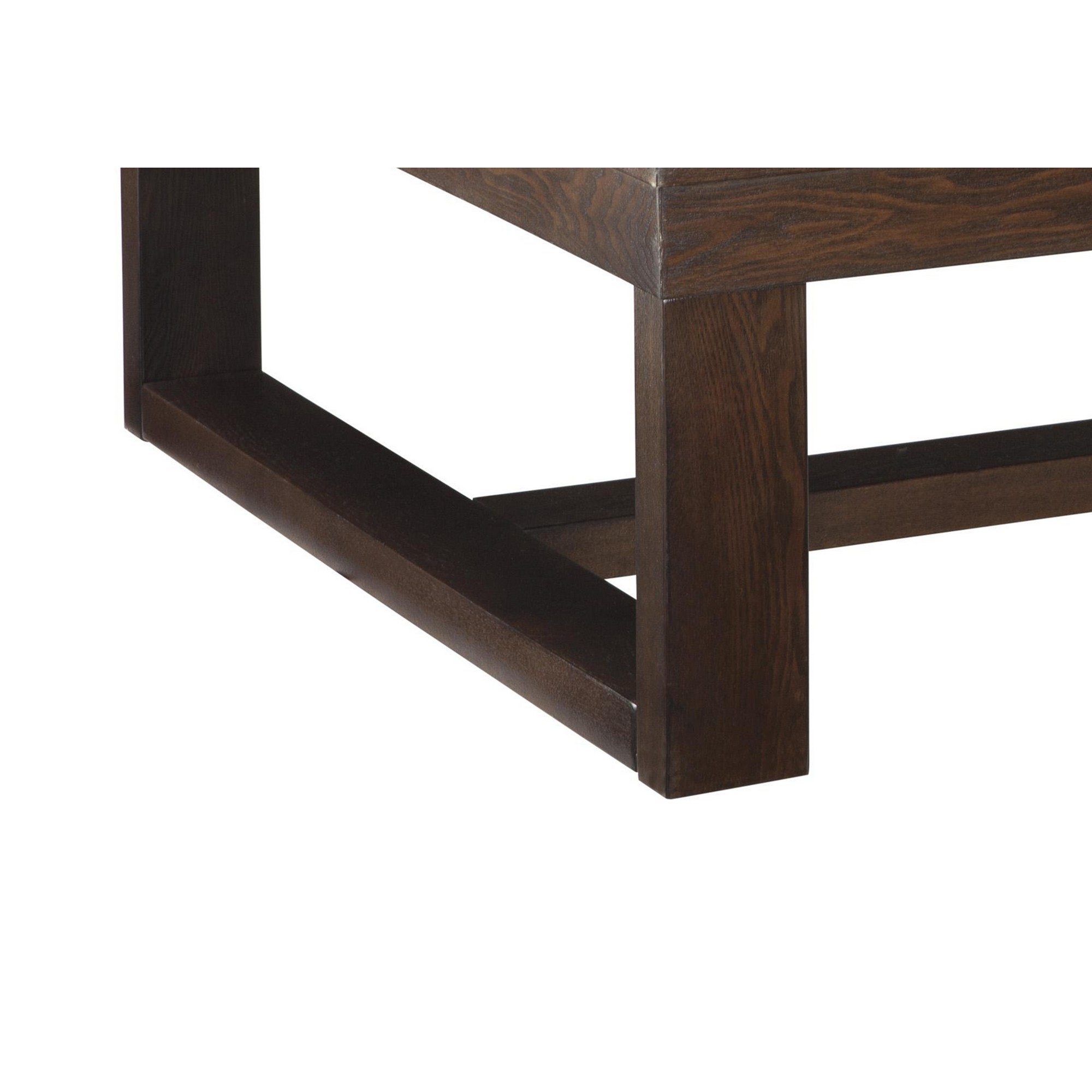 Grained Wooden Frame Cocktail Table With Trestle Base, Dark Brown- Saltoro Sherpi