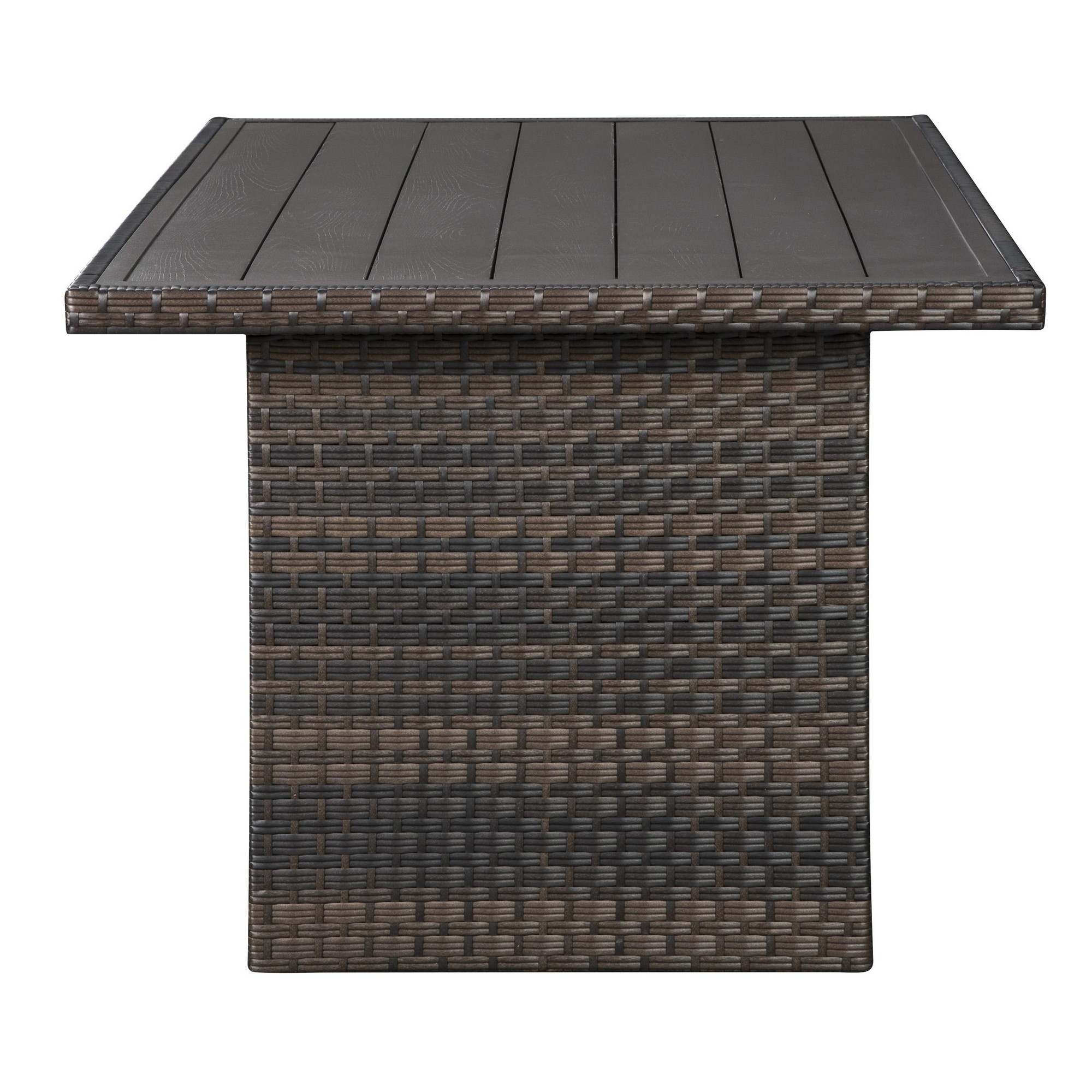 Rectangular Wicker Woven Aluminum Frame Table With Open Shelf, Dark Brown- Saltoro Sherpi