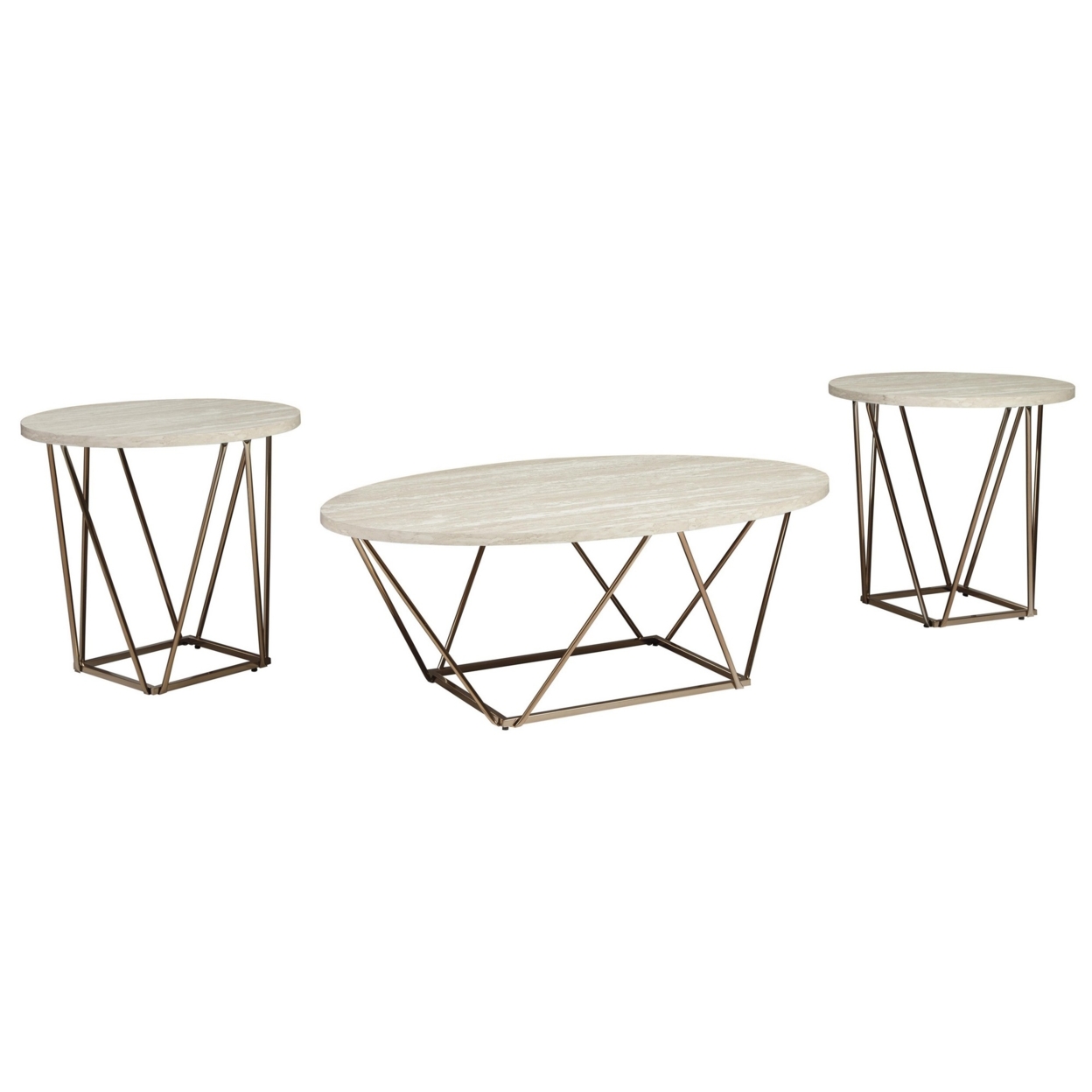 Faux Marble Table Set With 1 Coffee Table And 2 End Tables, White And Gold- Saltoro Sherpi