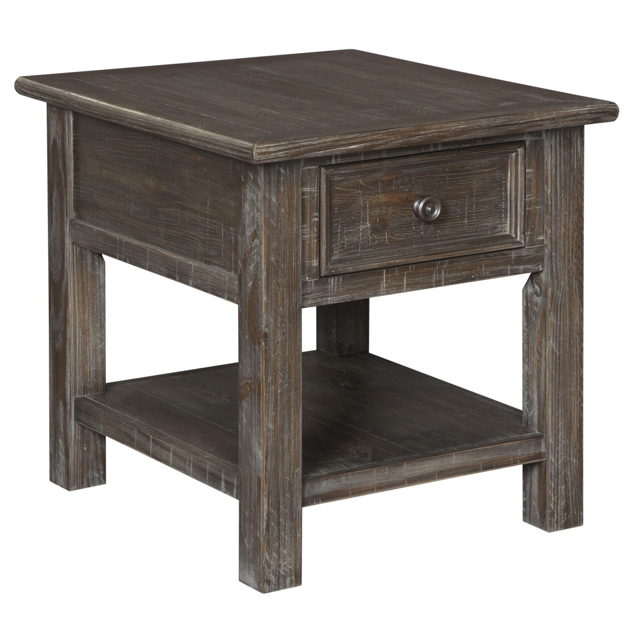 1 Drawer Rustic Wooden End Table With Open Bottom Shelf, Brown- Saltoro Sherpi