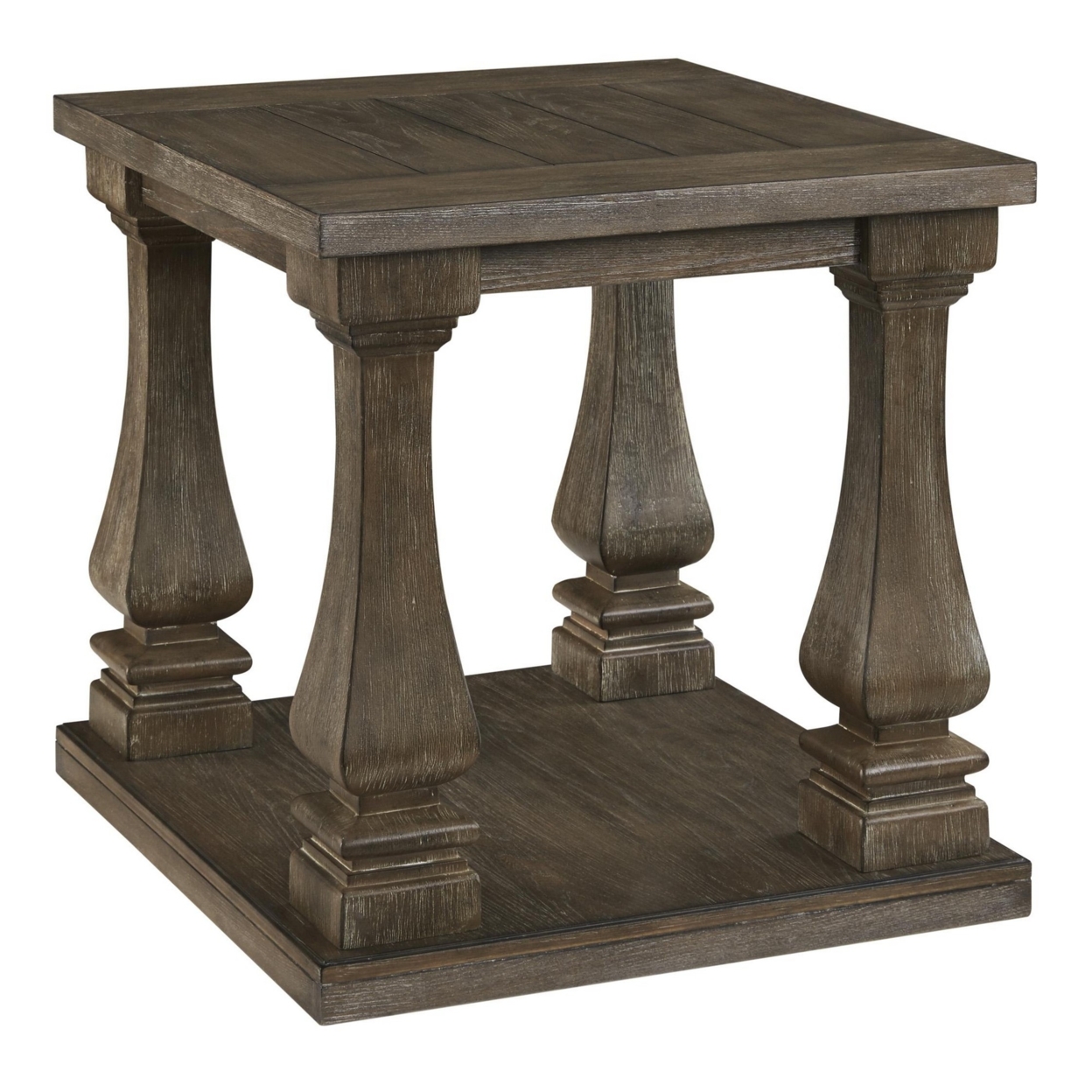Plank Style End Table With Connected Legs And Open Shelf, White And Brown- Saltoro Sherpi