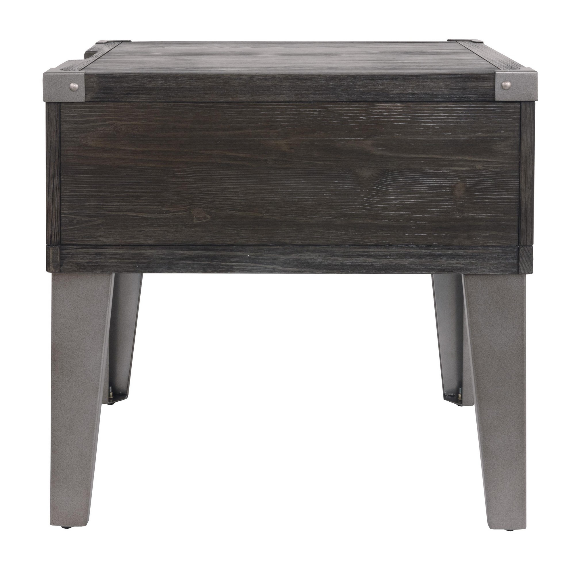 Rectangular Wooden End Table With 1 Drawer And Corner Metal Brackets, Gray- Saltoro Sherpi