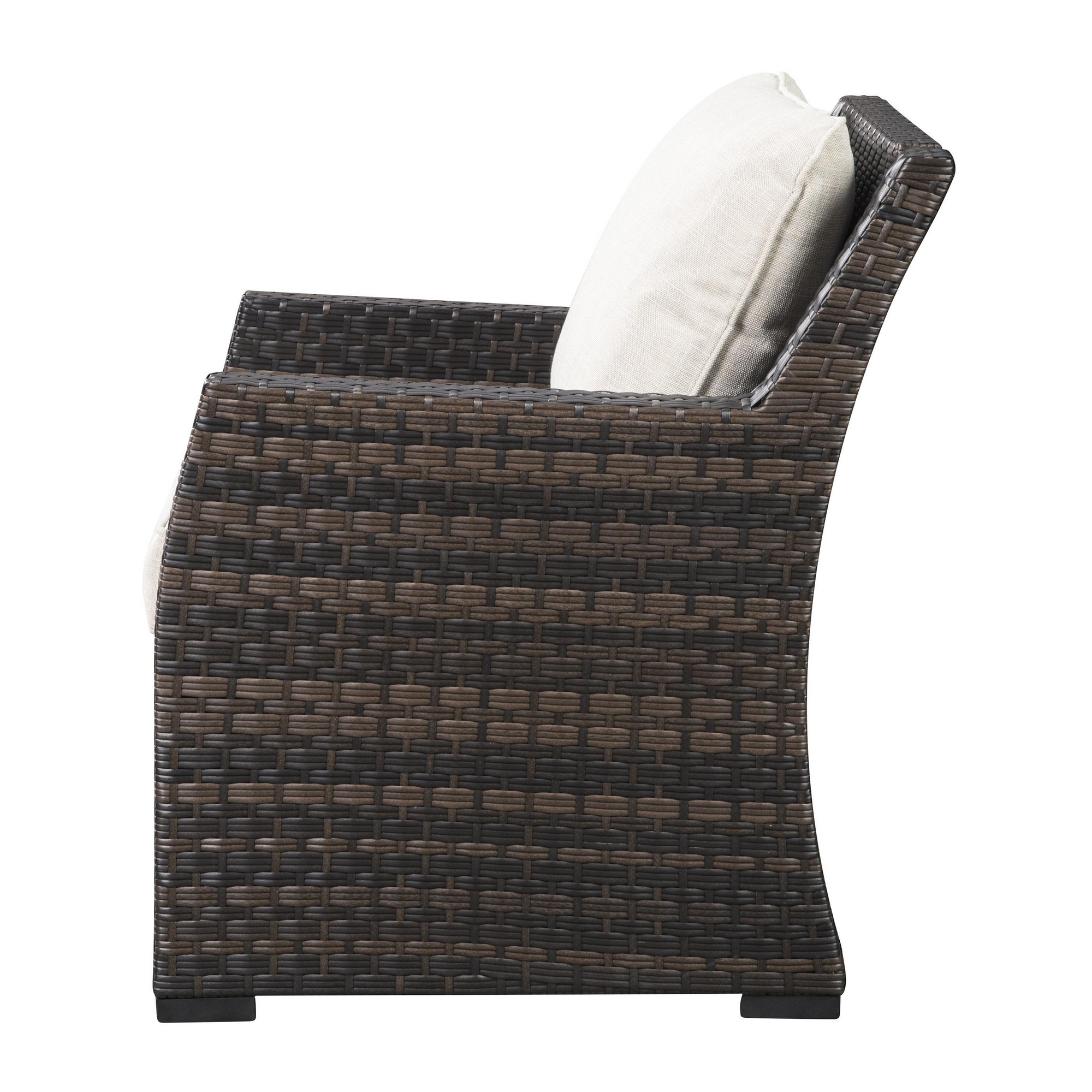 Resin Wicker Woven Lounge Chair With Track Arms, Brown And Beige- Saltoro Sherpi