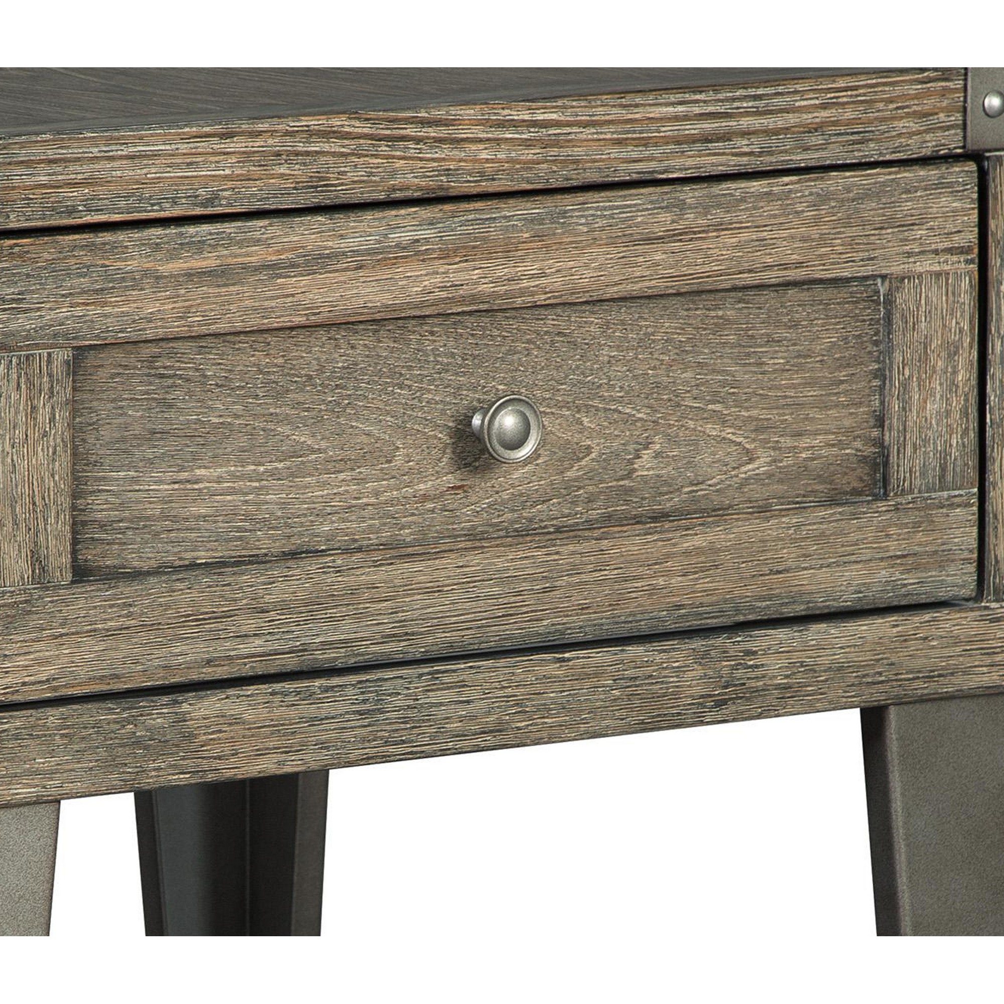 Rectangular Wooden End Table With 1 Drawer And Corner Metal Brackets, Brown- Saltoro Sherpi