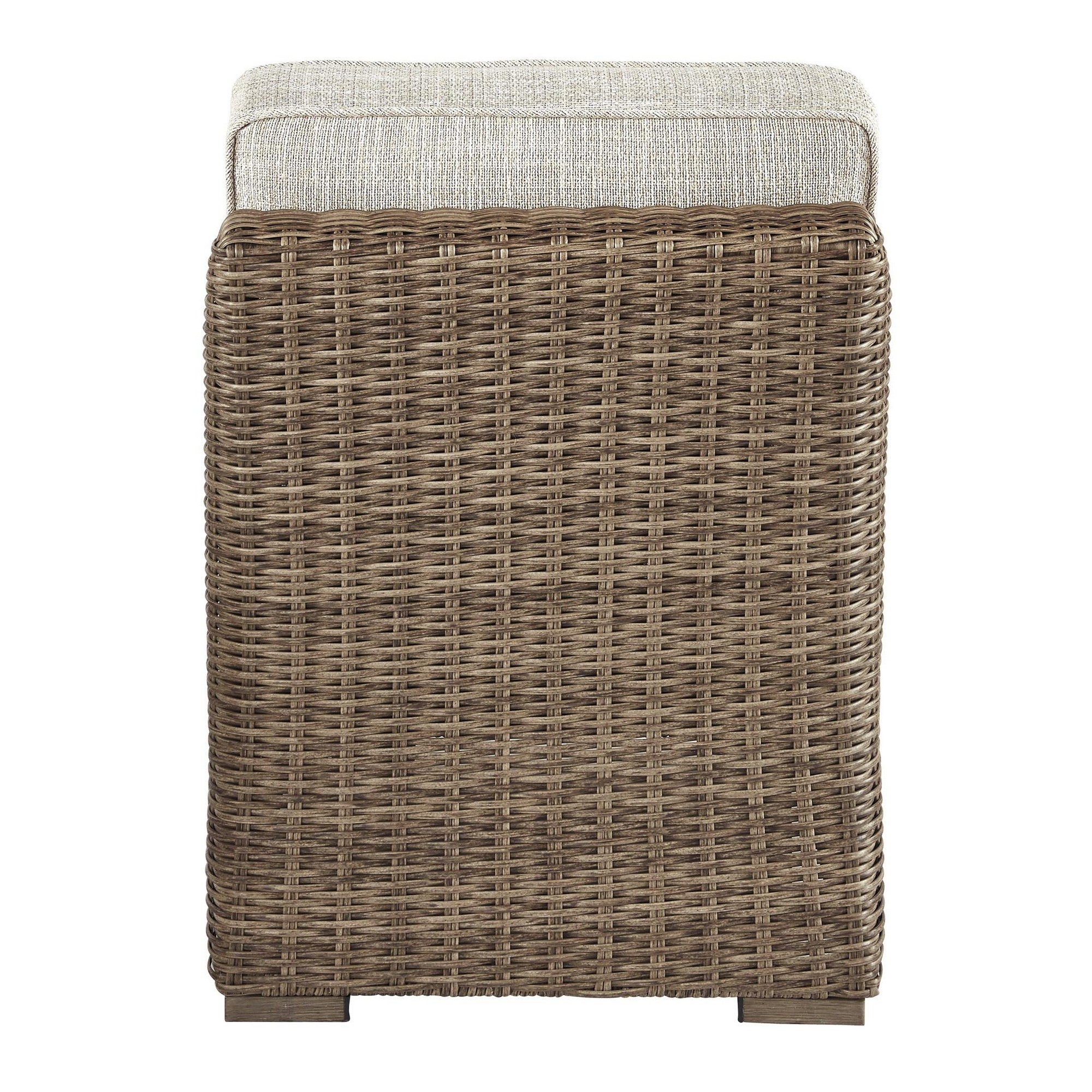 Handwoven Wicker Frame Fabric Upholstered Armless Chair, Beige And Brown- Saltoro Sherpi