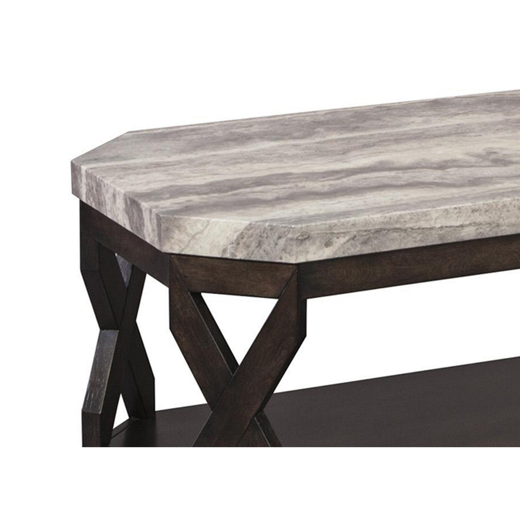 Faux Marble Table Set With 1 Coffee Table And 2 End Tables, Gray And Brown- Saltoro Sherpi