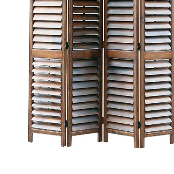 4 Panel Shutter Design Wooden Screen With Straight Legs, Gray And Brown- Saltoro Sherpi
