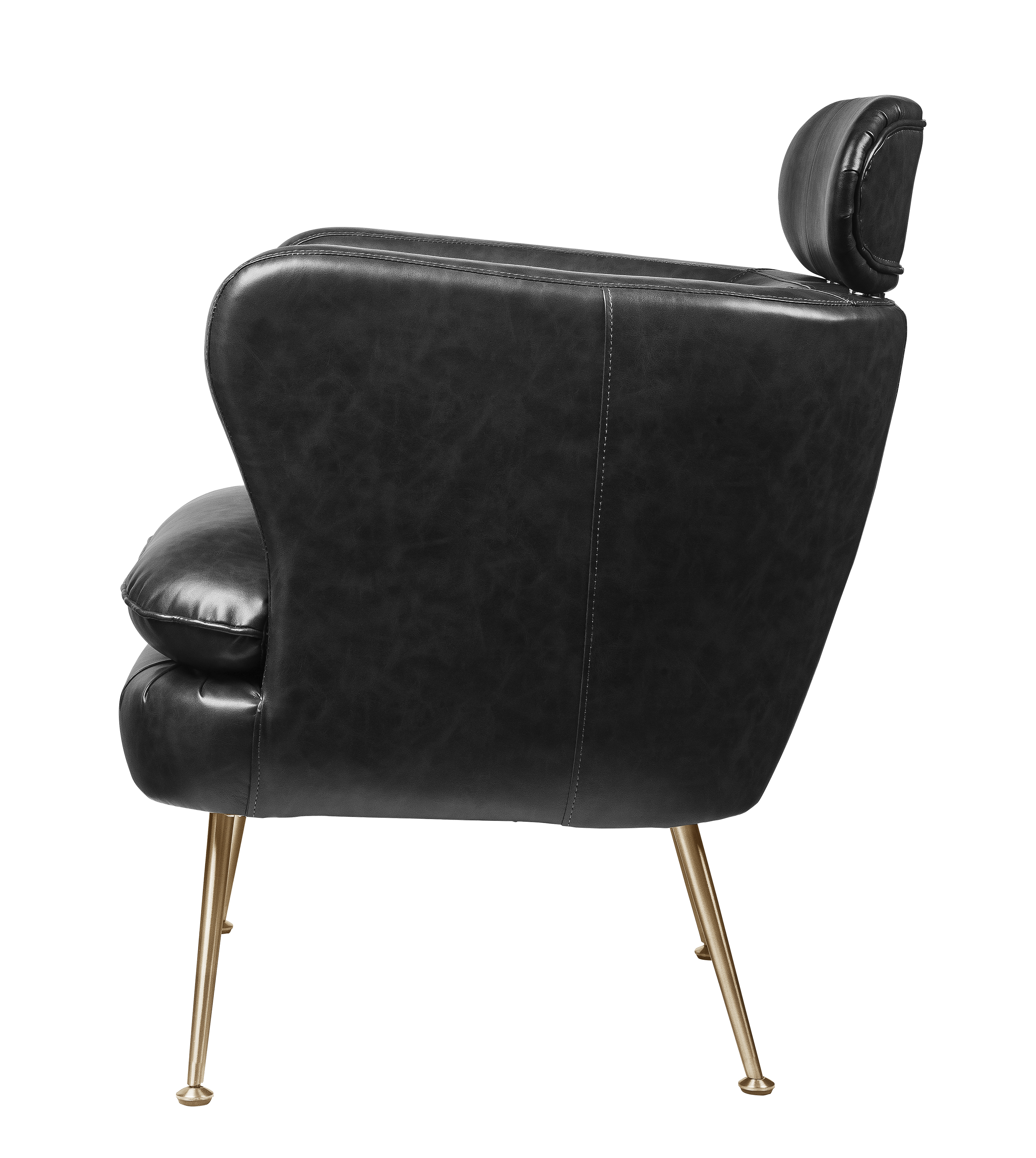 Leatherette Accent Chair With Shelter Sloped Armrest, Black- Saltoro Sherpi